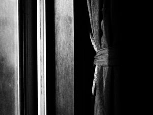 Preview wallpaper curtain, wall, bw, dark