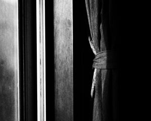 Preview wallpaper curtain, wall, bw, dark