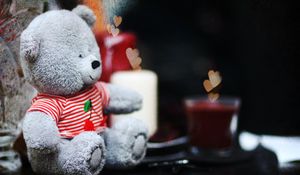 Preview wallpaper cute, teddy bear, candles, hearts, teddy, love