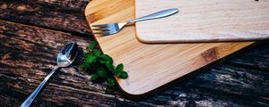 Preview wallpaper cutting board, fork, mint, spoon