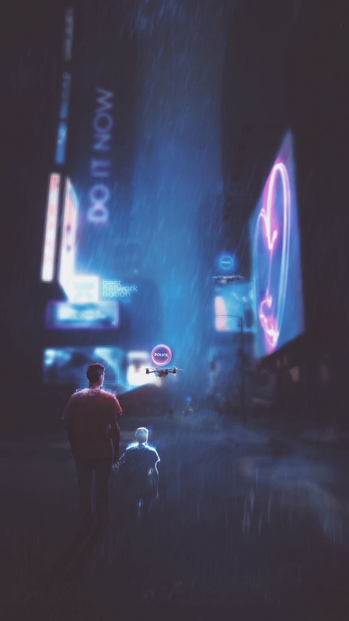 720x1280 Wallpaper cyberpunk, futurism, silhouettes, city, future