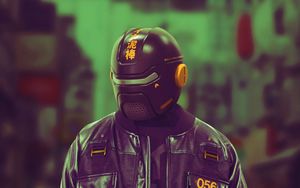 Preview wallpaper cyborg, cyberpunk, helmet, mask, black