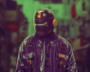 Preview wallpaper cyborg, cyberpunk, helmet, mask, black