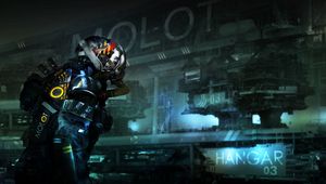 Preview wallpaper cyborg, cyberpunk, respirator, fantasy, fiction