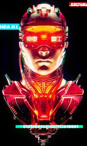 Preview wallpaper cyborg, hieroglyphs, glasses, art