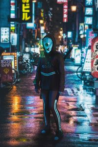 Preview wallpaper cyborg, hologram, cyberpunk, street, sci-fi