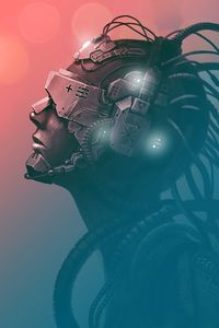Preview wallpaper cyborg, mask, helmet, wires, art
