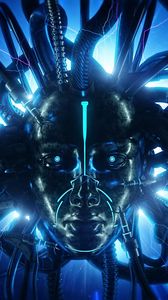 Preview wallpaper cyborg, mask, neon