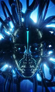 Preview wallpaper cyborg, mask, neon