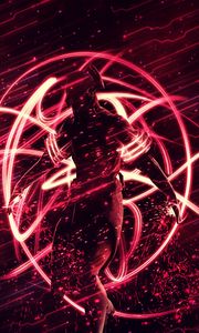 Preview wallpaper cyborg, neon, costume, wavy