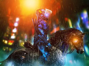 Preview wallpaper cyborg, rider, cyberpunk, art