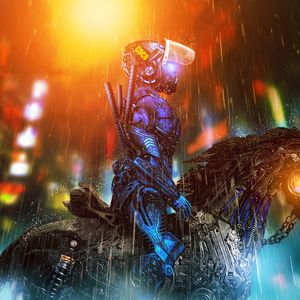 Preview wallpaper cyborg, rider, cyberpunk, art