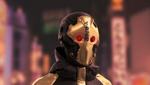 Preview wallpaper cyborg, robot, costume, inscription