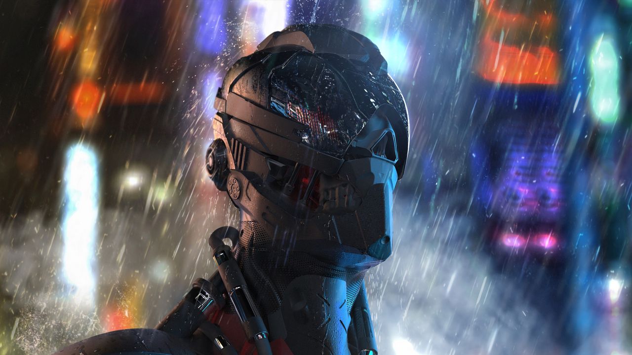 Wallpaper cyborg, robot, future, rain