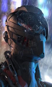Preview wallpaper cyborg, robot, future, rain