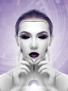 Preview wallpaper cyborg, robot, girl, face, futurism