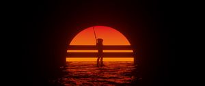 Preview wallpaper cyborg, silhouette, sunset
