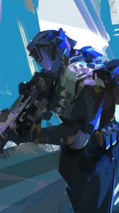 Preview wallpaper cyborg, soldier, weapon, art, drawing