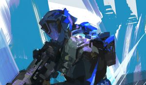Preview wallpaper cyborg, soldier, weapon, art, drawing
