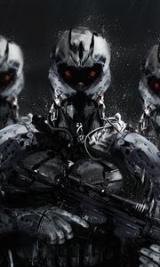 Preview wallpaper cyborgs, soldiers, rifles, weapons, art