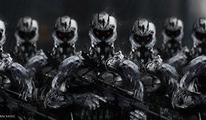 Preview wallpaper cyborgs, soldiers, rifles, weapons, art