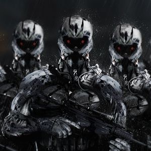 Preview wallpaper cyborgs, soldiers, rifles, weapons, art