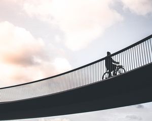 Preview wallpaper cyclist, minimalism, bridge, sky