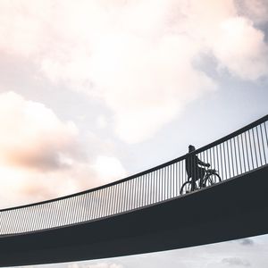 Preview wallpaper cyclist, minimalism, bridge, sky