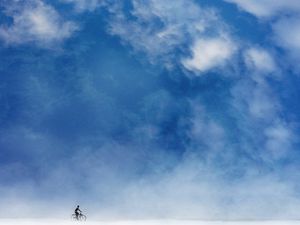 Preview wallpaper cyclist, minimalism, sky, art, clouds