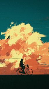 Preview wallpaper cyclist, silhouette, bicycle, clouds, art