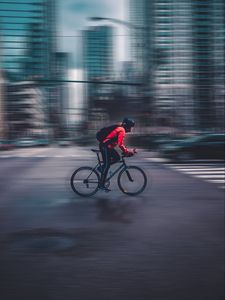 Preview wallpaper cyclist, speed, bicycle, motion, blur