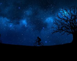 Preview wallpaper cyclist, starry sky, silhouette