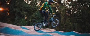 Preview wallpaper cyclist, stunt, jump, helmet, cycle track