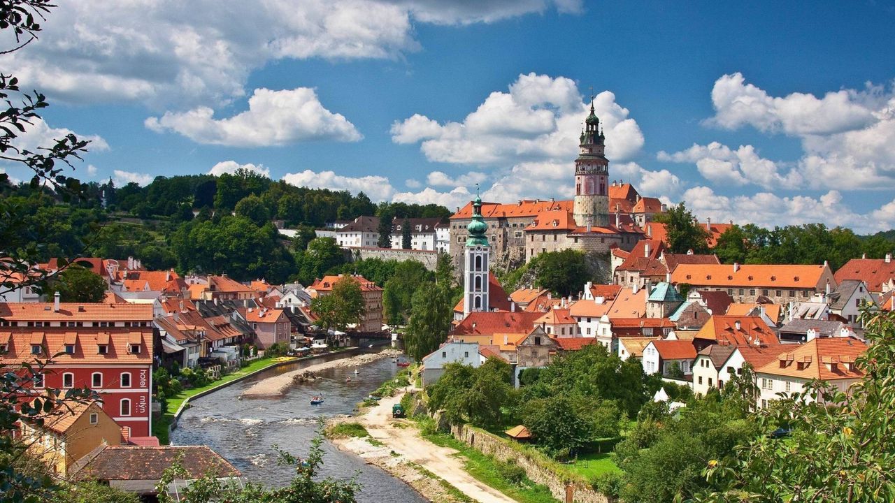 Wallpaper czech, buildings, trees, river