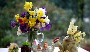Preview wallpaper daffodils, freesia, tulips, flowers, flower, rabbit, chicken, grapes