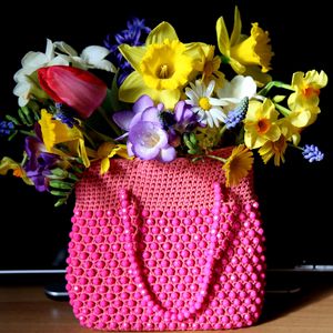 Preview wallpaper daffodils, tulips, muscari, chamomile, flowers, different, spring, bag