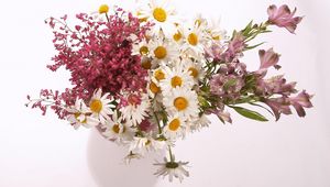 Preview wallpaper daisies, alstroemeria, flowers, bouquet, vase, composition