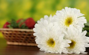 Preview wallpaper daisies, flowers, bouquet, table, basket