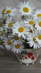 Preview wallpaper daisies, flowers, bouquet, white, vase