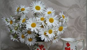 Preview wallpaper daisies, flowers, bouquet, white, vase