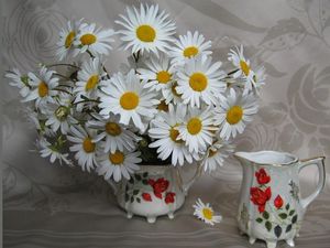 Preview wallpaper daisies, flowers, bouquet, white, vase