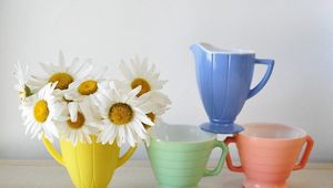 Preview wallpaper daisies, flowers, bouquet, cups, colorful