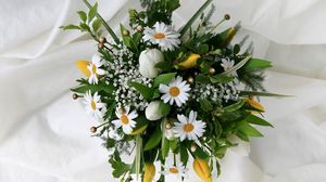 Preview wallpaper daisies, tulips, gypsophila, bouquet, design, tender