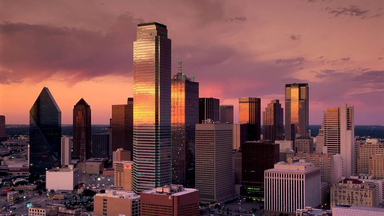 Wallpaper dallas, texas, skyscrapers, sunset