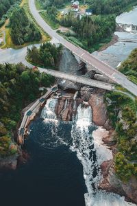 Preview wallpaper dam, road, aerial view, river, trees