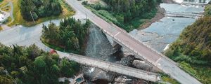 Preview wallpaper dam, road, aerial view, river, trees