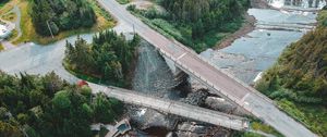 Preview wallpaper dam, road, aerial view, river, trees