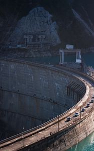 Preview wallpaper dam, road, transport, river, rock