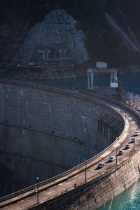 Preview wallpaper dam, road, transport, river, rock