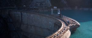 Preview wallpaper dam, road, transport, river, rock